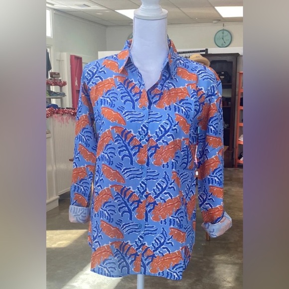 hiho Tops - New NWT Hiho Vicky Shirt Kiki Blue Coral Print Women's Size Large L